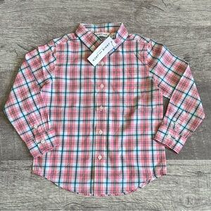 Janie and Jack NEW Pink Plaid Long Sleeve Poplin Shirt Boy 4 Cotton Button Down